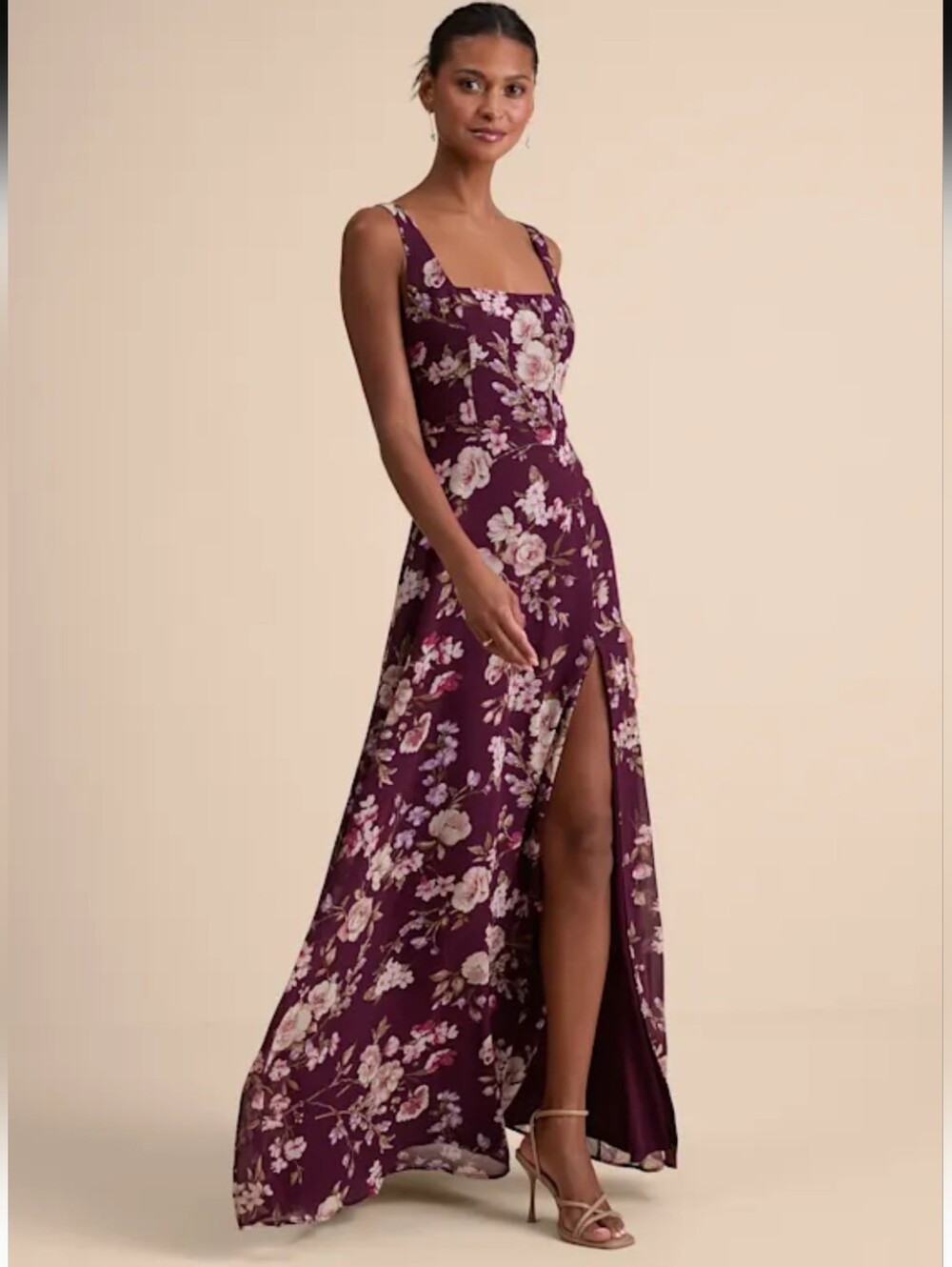 Lulus Remarkable Arrival plum purple Floral Maxi Dress Sleeveless Size S New